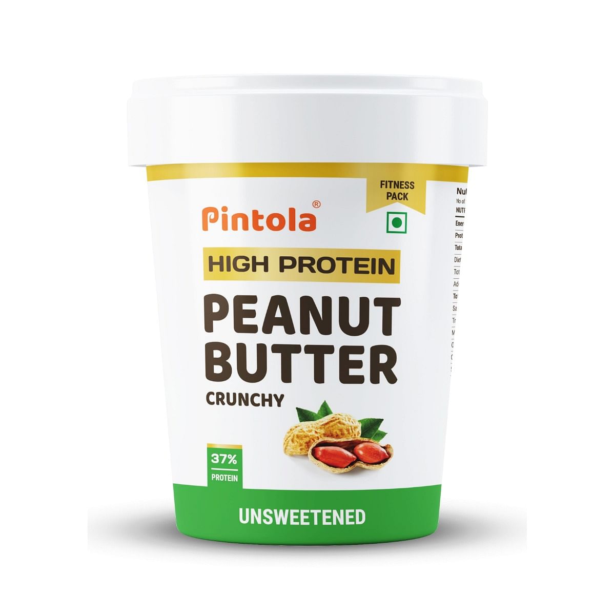 High Protein All Natural Peanut Butter, Unsweetened, 37% Protein, Whey Protein, Roasted Peanuts, Crunchy, 510g, Pintola, Organic Jaggery