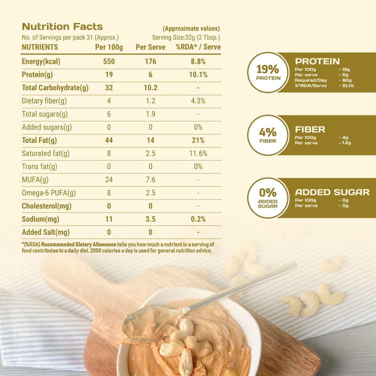 Pintola All Natural Cashew Butter Made With 100 Cashews  Rich In Protein Naturally Gluten-Free Zero Added Sugar Unsweetened Creamy