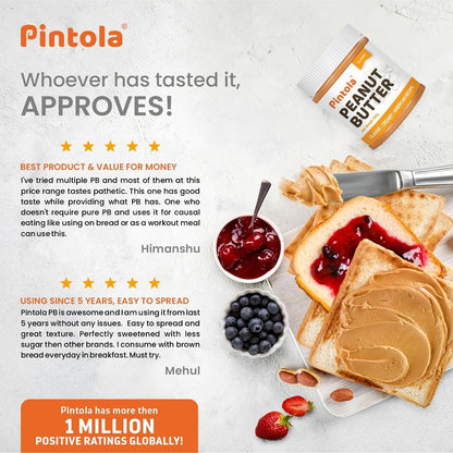 Pintola Classic Peanut Butter, High Protein, Non-GMO, Gluten-Free, Zero Cholesterol, Creamy, 350g.