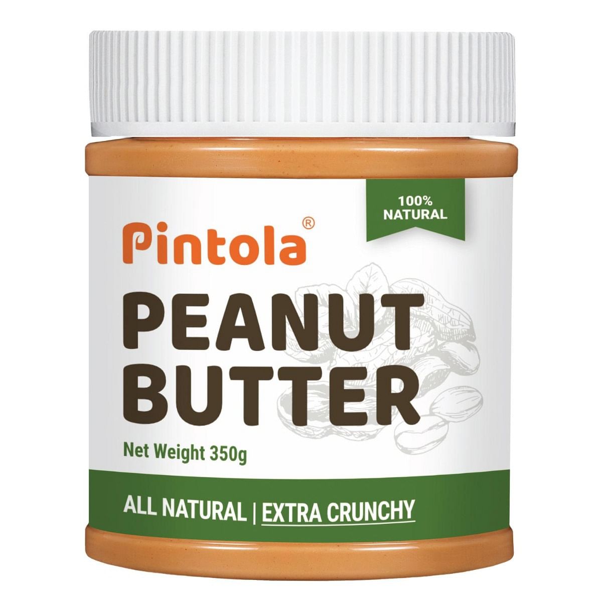 Pintola All Natural Peanut Butter  Rich in Fiber 30g Protein  Non GMO Naturally Gluten Free Cholesterol Free  Unsweetened Extra Crunchy 350g