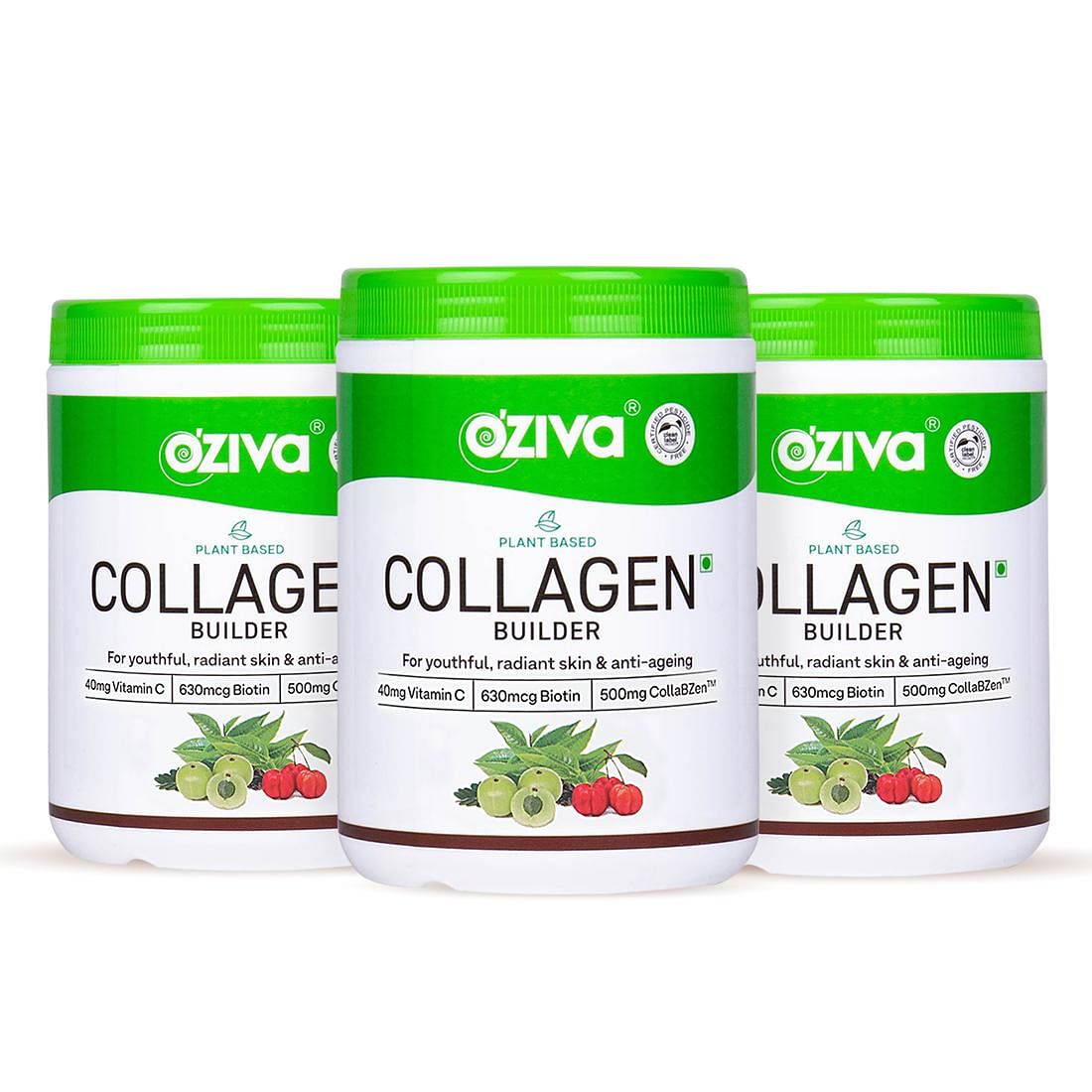 OZiva Plant Based Collagen Builder Powder for Skin Radiance & Youthful Glow, 100% Natural with Biotin & Vitamin C, 750g Pack of 3 Classic.