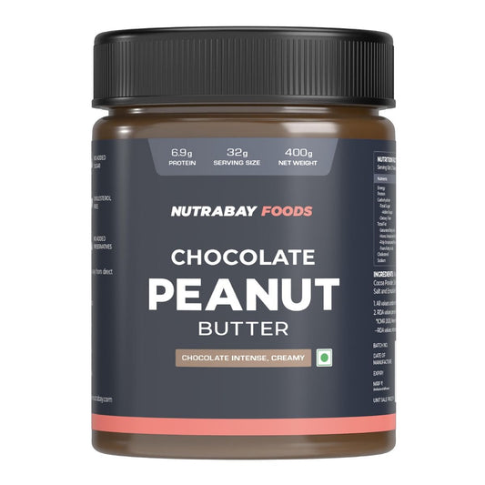 Nutrabay Foods Peanut Butter Creamy - Chocolate Intense 400G  100 Roasted Peanuts 22G Protein Zero Cholesterol Vegan Gluten Free Non Gmo