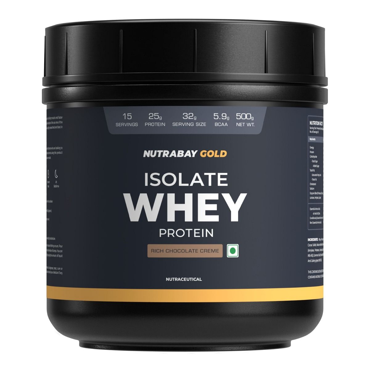 Nutrabay Gold 100 Whey Protein Isolate with Digestive Enzymes - 25g Protein  Protein Powder for Muscle Support  Recovery - Rich Chocolate Crme 500g
