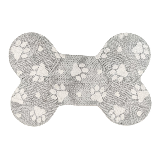 Pawpourri Bone Shaped Paw Printed Mat for Dogs and Cats Light Grey