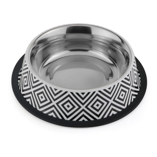 Pawpourri Steel Twiggy Striped Bowl for Dogs and Cats BlackWhite