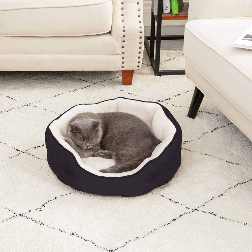 Fluffys Pawsome Round Washable Bed for Dogs and Cats Black