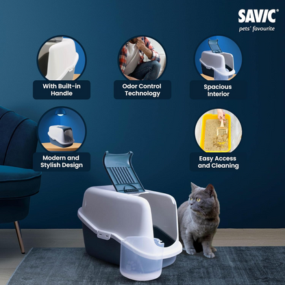 Savic Nestor Jumbo Toilet Home for Cats Bluestone