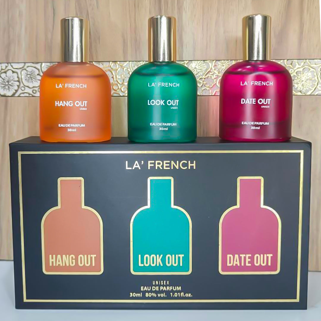 LaFrench Luxury Perfume Gift Set for Unisex 3x30 ML Hang Out Look Out Date Out Perfume