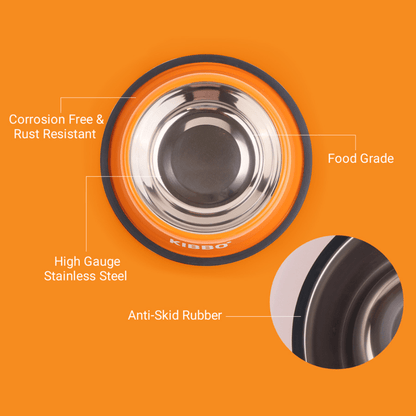 Kibbo Anti Skid Stainless Steel Bowl for Dogs and Cats Orange