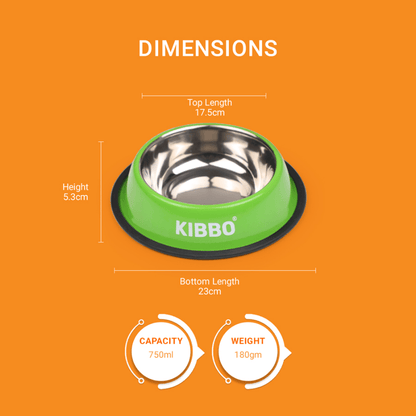 Kibbo Anti Skid Stainless Steel Bowl for Dogs and Cats Green