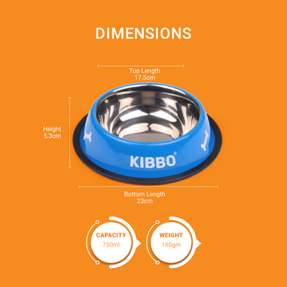 Kibbo Anti Skid Stainless Steel Printed Bowl for Dogs and Cats Blue