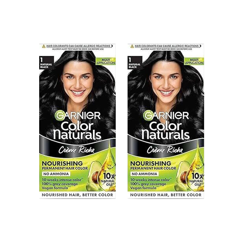 Pack of 2 Garnier Hair Colouring Creme Long-lasting Colour Smoothness  Shine Color Naturals Shade 1 Natural Black