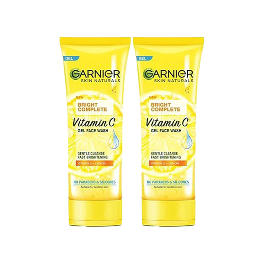 Pack of 2 Garnier Skin Naturals Bright Complete Vitamin C Face Wash Gel  Gentle Cleanser - Vitamin C Face Wash For Brighter and Glowing Skin  Reduces Dullness  Daily Cleanser For all Skin Types 100g