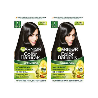 Pack of 2 Garnier Color Naturals Creme Rich Shade 1 Natural Black Nourishing Permanent Hair Color