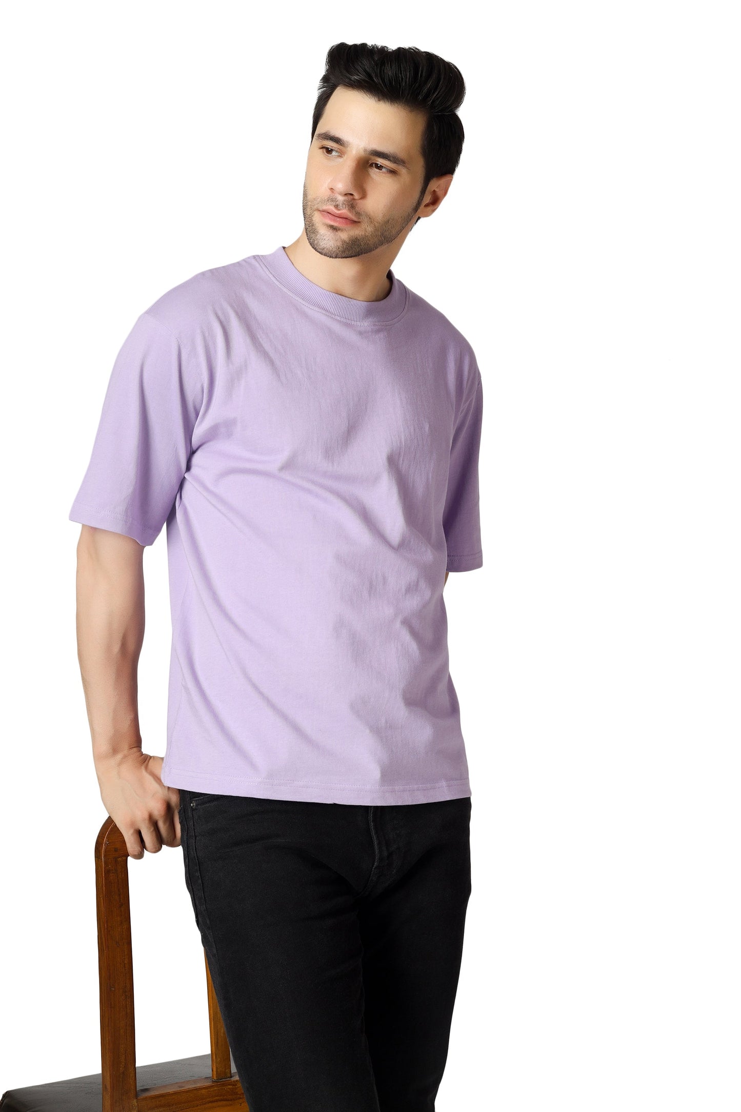 Drop Shoulder Crew Neck Tee High Rib Collar - Made in BCI Cotton