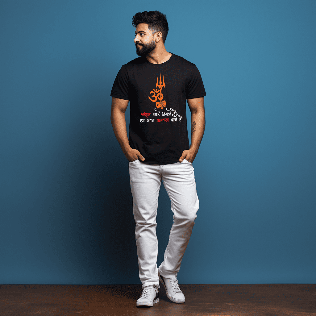 Prabhubhakti Mens Casual Stylish Mahadev Text  Devotional Print and Special Graphic Printed Tshirt Regular fit