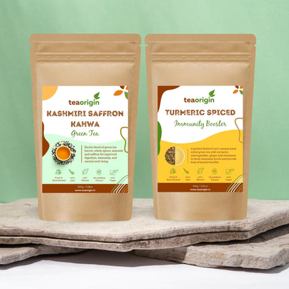 Indian Immunity Booster Green Tea Combo  Kashmiri Saffron Kahwa 100g Turmeric Spiced Green Tea