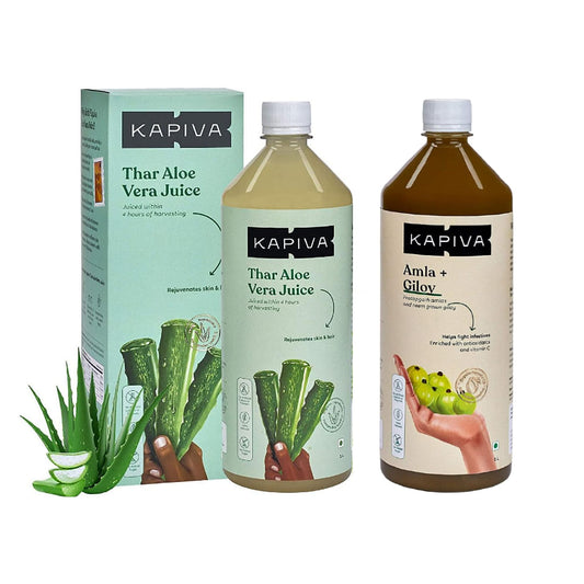 Kapiva Wild Amla Juice 1L  Kapiva Thar Aloe Vera Juice with Pulp 1L  Boosts Immunity and Digestion  Rejuvenates Skin and Hair  Immunity Boosters for Adults  No Added Sugar