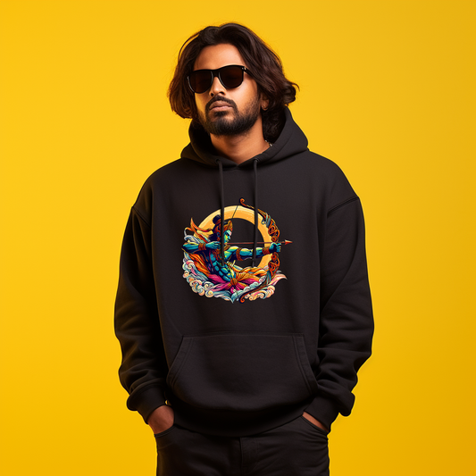 Bhagwan Ram Bow  Arrow Printed Black Hoodie for Men