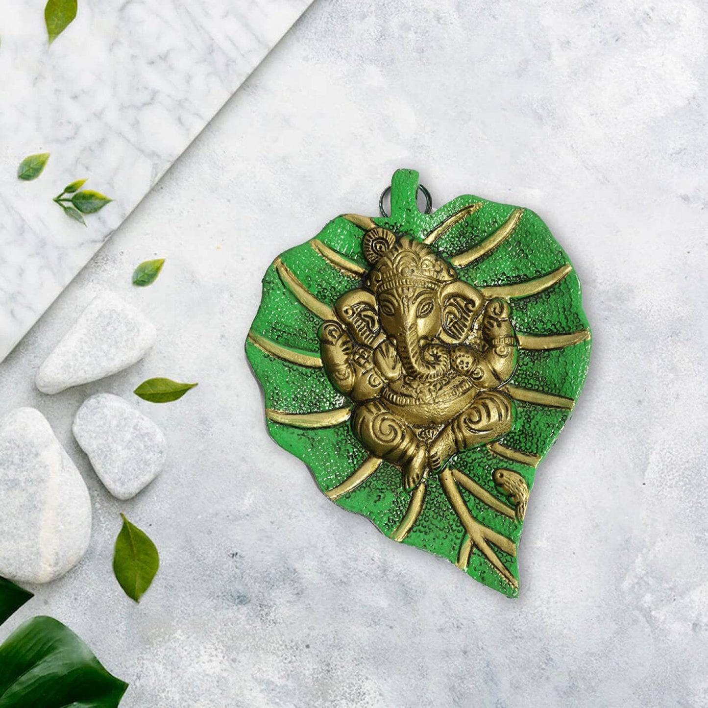 Golden Ganesha on Leaf  Home Decor Wall Hanging Lord Ganesha