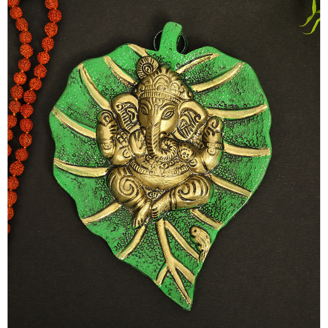 Golden Ganesha on Leaf  Home Decor Wall Hanging Lord Ganesha