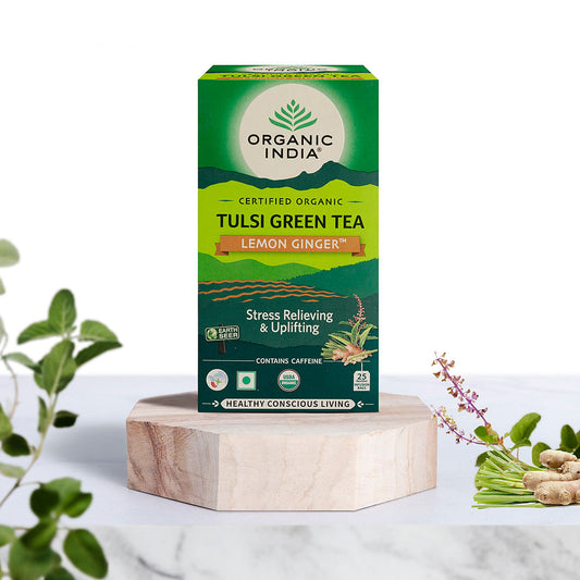 Organic India Tulsi Green Tea Lemon Ginger 25 Infusion Bags