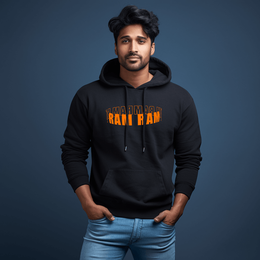 Ram Ram Naam Printed Black Hoodie for Men