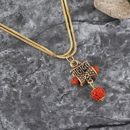 Mahadev Rudraksha Metal Pendant With Gold Plated Chain