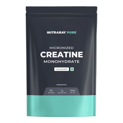 Nutrabay Pure Micronised Creatine Monohydrate, Unflavoured, Pre/Post Workout Supplement for Muscle Repair, Recovery, Athletic Performance, Power