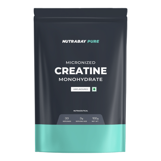 Nutrabay Pure Micronised Creatine Monohydrate, Unflavoured, Pre/Post Workout Supplement for Muscle Repair, Recovery, Athletic Performance, Power