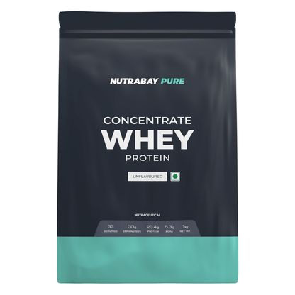 Nutrabay Pure Whey Protein Concentrate 1Kg  33 Servings  Unflavoured  Build Muscle  Fast Recovery