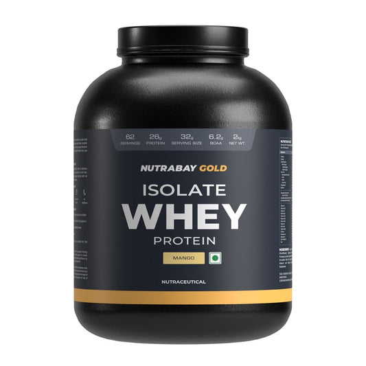 Nutrabay Gold 100 Whey Protein Isolate with Digestive Enzymes  Vitamin Minerals 26g Protein  Protein Powder for Muscle Support  Recovery - Mango 2 kg