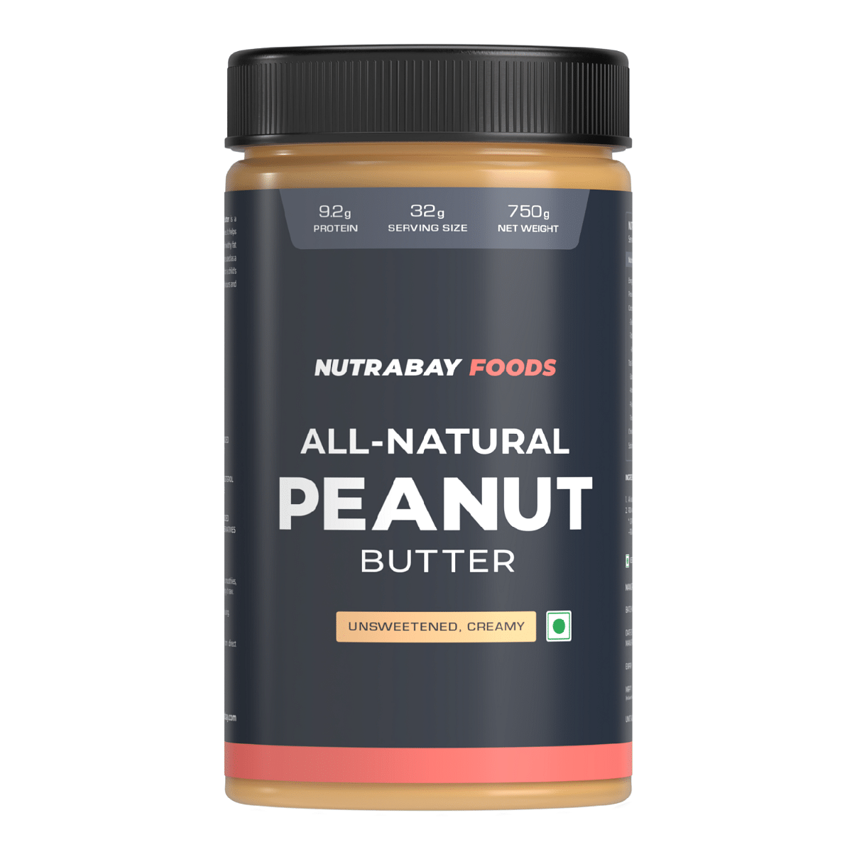 Nutrabay Foods All-Natural Peanut Butter Creamy - Unsweetened  100 Roasted Peanuts 28g Protein Zero Cholesterol Vegan Gluten Free Non GMO