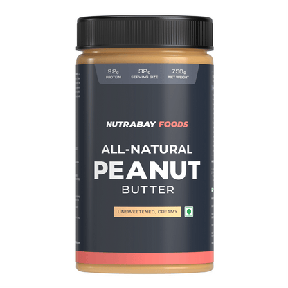 Nutrabay Foods All-Natural Peanut Butter Creamy - Unsweetened  100 Roasted Peanuts 28g Protein Zero Cholesterol Vegan Gluten Free Non GMO