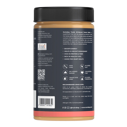 Nutrabay Foods All-Natural Peanut Butter Creamy - Unsweetened  100 Roasted Peanuts 28g Protein Zero Cholesterol Vegan Gluten Free Non GMO