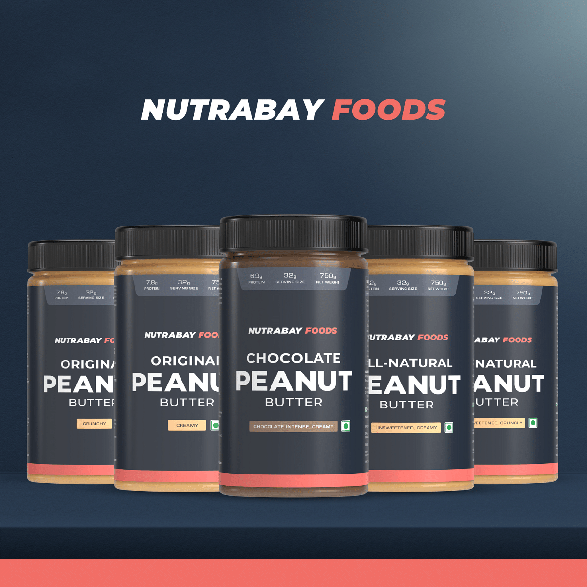 Nutrabay Foods All-Natural Peanut Butter Creamy - Unsweetened  100 Roasted Peanuts 28g Protein Zero Cholesterol Vegan Gluten Free Non GMO