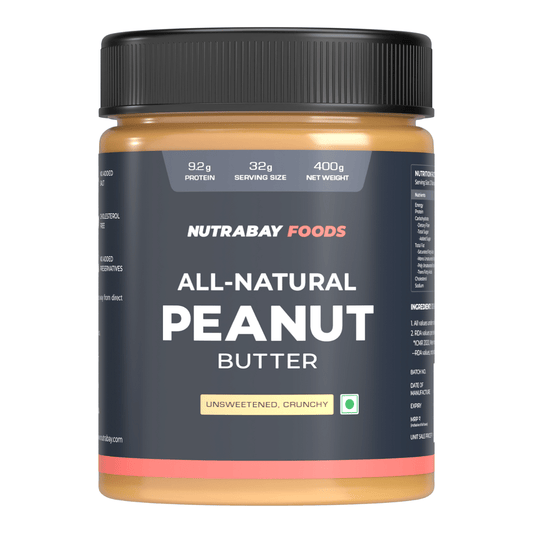 Nutrabay Foods All-Natural Peanut Butter Crunchy - Unsweetened  100 Roasted Peanuts 28g Protein Zero Cholesterol Vegan Gluten Free Non GMO