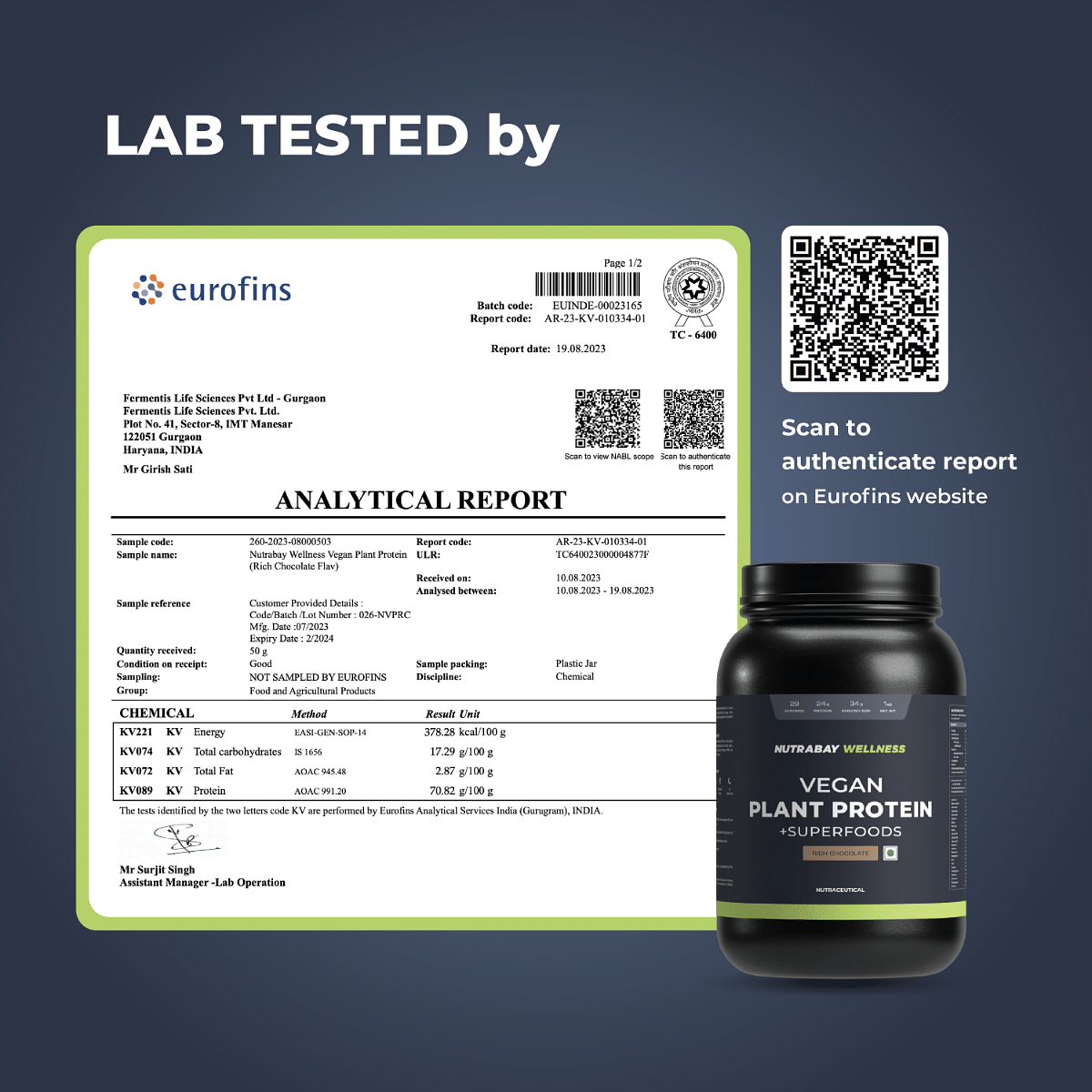 Nutrabay Vegan Plant Protein: 24g Pea & Brown Rice Protein with Superfoods, Digestive Enzymes, Vitamins, Minerals. Post-Workout Drink.