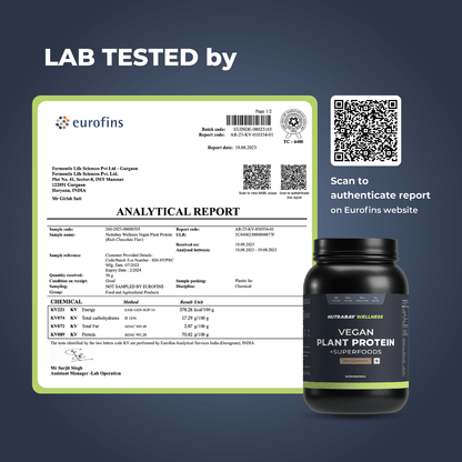 Nutrabay Vegan Plant Protein: 24g Pea & Brown Rice Protein with Superfoods, Digestive Enzymes, Vitamins, Minerals. Post-Workout Drink.