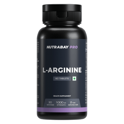 Nutrabay Pro L-Arginine Tablets  Improve Endurance Promote Muscle Pump Non GMO Vegan Friendly 1000mg - 60 Veg Tablets