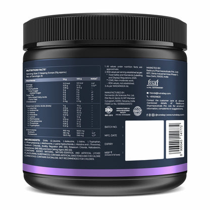 Nutrabay Pro Essential Amino Acids EAA BCAA for Intra-WorkoutPost Workout Powder 250 gram Lemon Lime Flavor