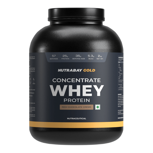 Nutrabay Gold Whey Protein Concentrate 2Kg  57 Serving  25g Protein  Rich Chocolate Creme Flavour  Build Muscle  Fast Recovery