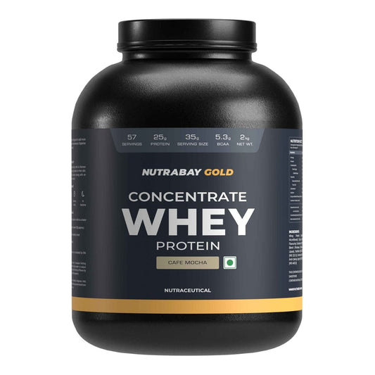 NUTRABAY Gold 100 Whey Protein 2Kg, 60 Servings: 25g Protein, 5.3g BCAA, 3.9g Glutamic Acid. For Muscle Growth & Recovery.