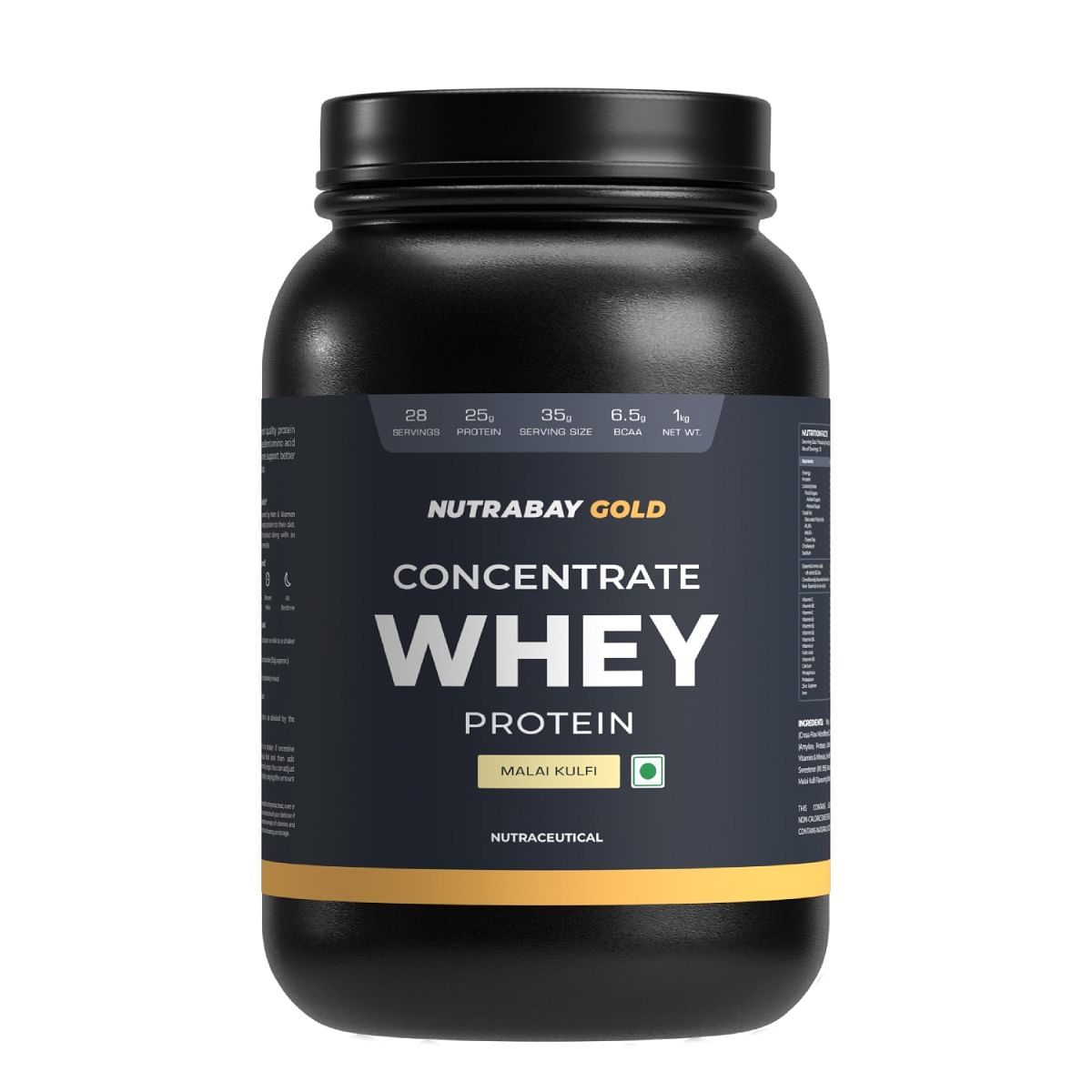 Nutrabay Gold Whey Protein 25g with Enzymes & Vitamins for Muscle Support & Recovery - Malai Kulfi 1kg