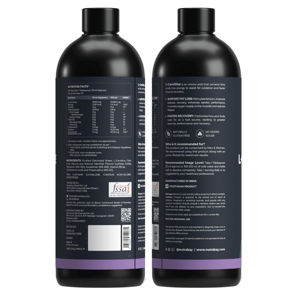 Nutrabay Pro Liquid L-Carnitine 450ml, 30 Servings, 1500mg, Sugar-Free, Converts Fat to Energy, Pre/Post Workout Supplement for Men & Women.