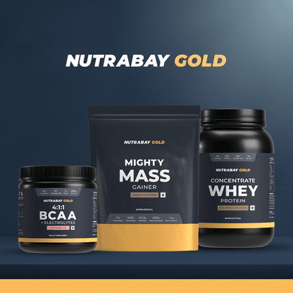 Nutrabay Gold Mighty Mass Gainer with Whey Protein Digestive Enzymes  Vitamins  Minerals Weight Gainer Supplement Powder - 1Kg Rich Vanilla Crme