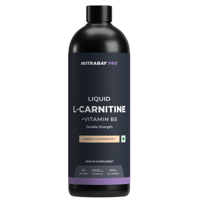 Nutrabay Pro Liquid L-Carnitine 450ml Mango Strawberry 30 Servings 3000mg Double Strength Sugar Free Converts Fat to Energy Performance Recovery