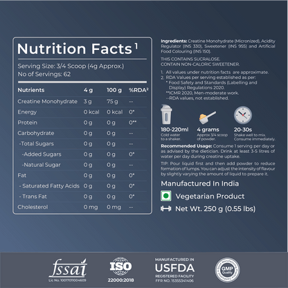 Nutrabay Gold Micronized Creatine Monohydrate 250g  62 Serving  Cola Flavor  Greater Strength