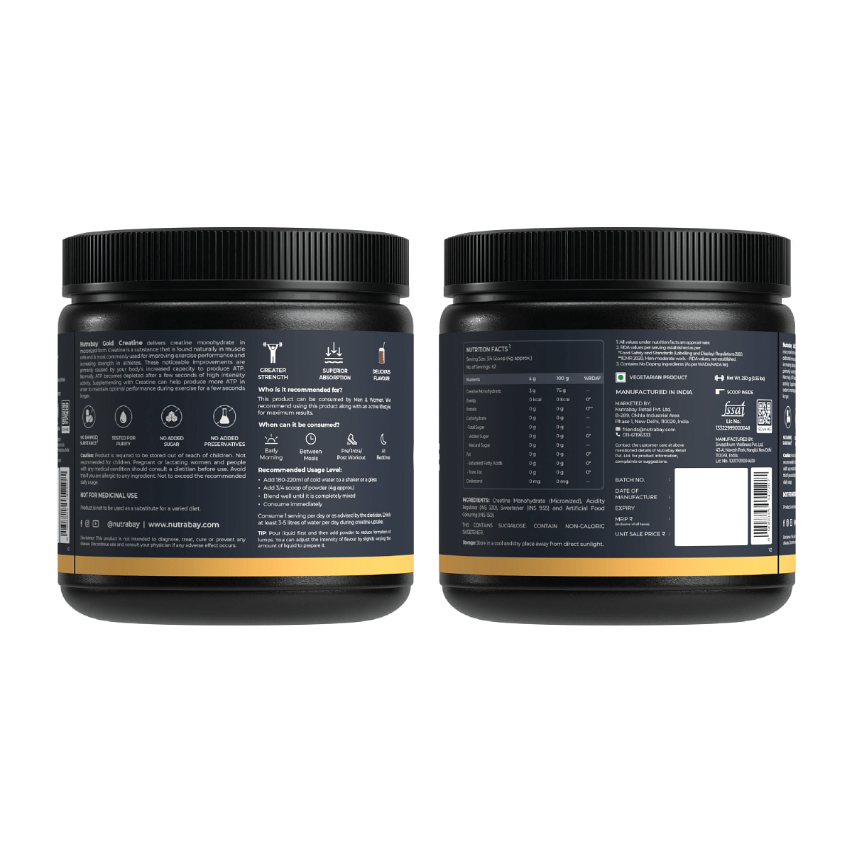 Nutrabay Gold Micronized Creatine Monohydrate 250g  62 Serving  Cola Flavor  Greater Strength