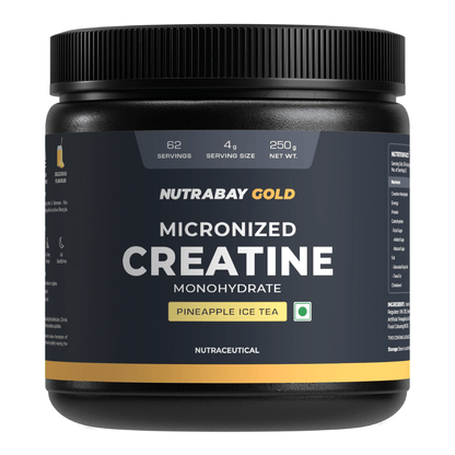 Nutrabay Gold Creatine Monohydrate 250g Pineapple Ice Tea Flavor Pre/Post Workout Supplement for Muscle Repair, Recovery, Performance, Power.